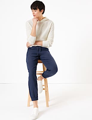 Linen Rich Tapered Ankle Grazer Trousers