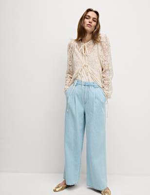 High Waisted Tailored Wide Leg Jeans