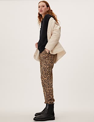 Pure Cotton Animal Print Tapered Joggers