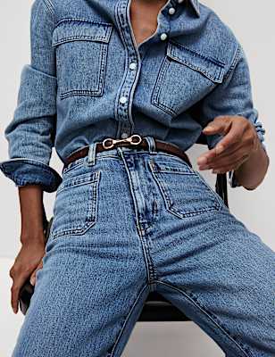 Patch Pocket Flare High Waisted Jeans