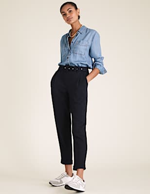 Jersey Belted Tapered Trousers