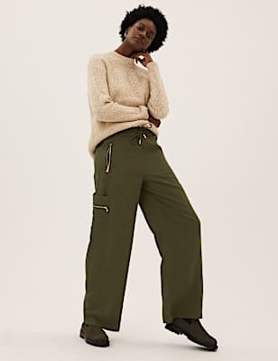 Utility Zip Detail Wide Leg Joggers