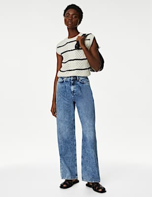 Linen Blend High Waisted Wide Leg Jeans