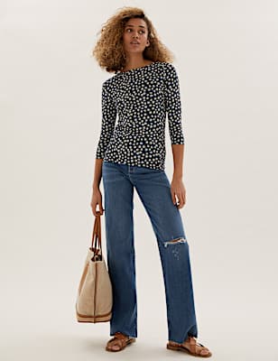High Waisted Slim Fit Wide Leg Jeans