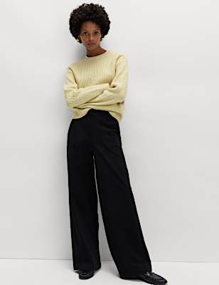 Denim Elasticated Waist Wide Leg Trousers