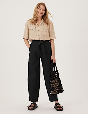 Pure Linen Belted Balloon Trousers