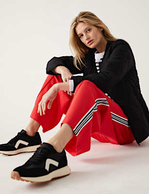 Jersey Side Stripe Wide Leg Trousers