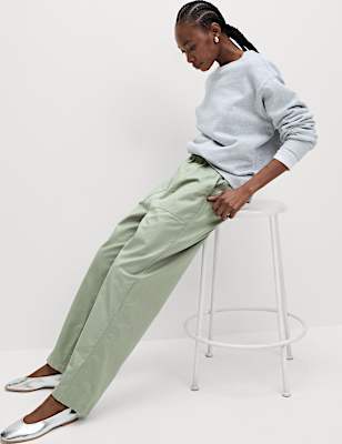 Pure Cotton Pull On Carrot Leg Trousers