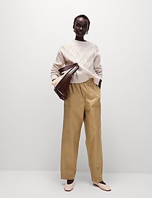 Pure Cotton Pull On Carrot Leg Trousers