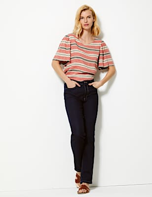 Mid Rise Straight Leg Jeans