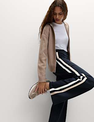 Jersey Side Stripe Wide Leg Trousers