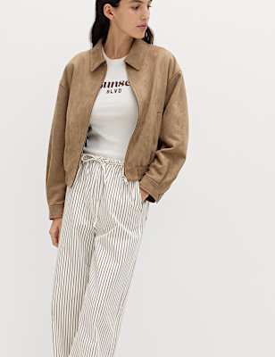 Denim Drawstring Wide-Leg Trousers