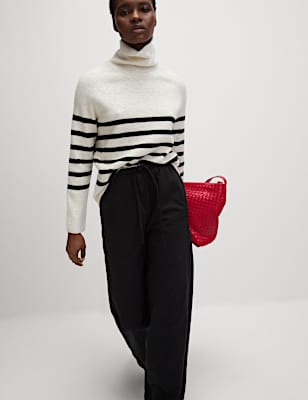 Denim Drawstring Wide-Leg Trousers