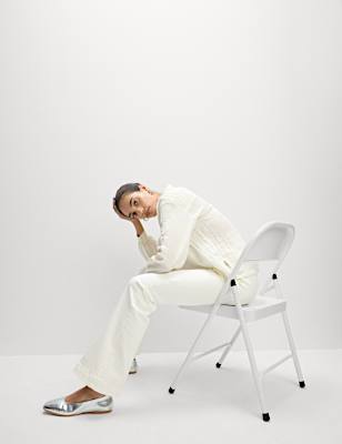 High Waisted Crease Front Slim Flare Jeans