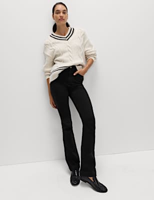 High Waisted Crease Front Slim Flare Jeans