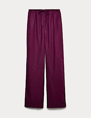 Pure Linen Drawstring Wide Leg Trousers