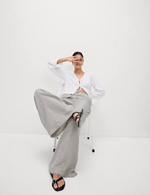 Pure Linen Palazzo Trousers