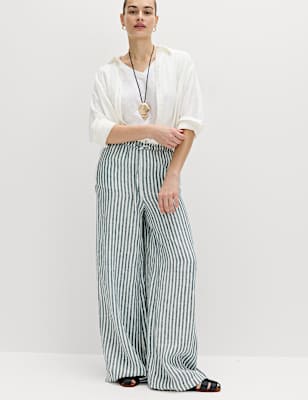 Pure Linen Wide Leg Palazzo Trousers