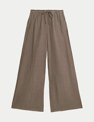 Pure Linen Wide Leg Palazzo Trousers