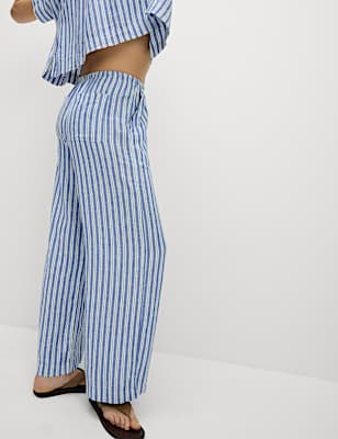 Linen Blend Wide Leg Trousers