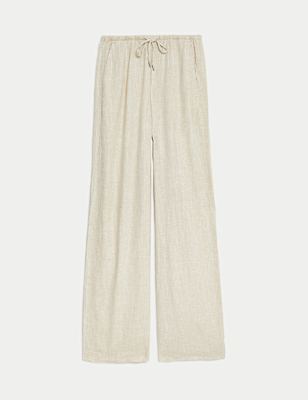 Linen Blend Wide Leg Trousers