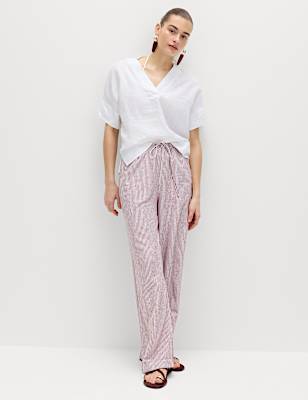 Linen Blend Wide Leg Trousers