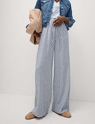 Linen Blend Wide Leg Trousers