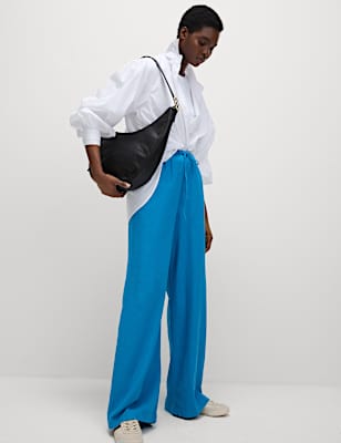 Linen Blend Wide Leg Trousers