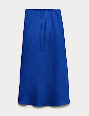 Pure Linen Bias Cut Maxi A-Line Skirt