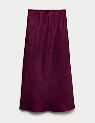 Pure Linen Bias Cut Maxi A-Line Skirt