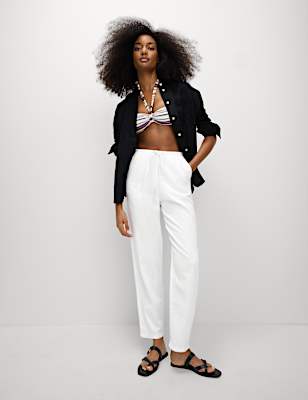 Linen-Rich Drawstring Tapered Trousers