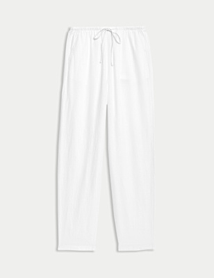 Linen-Rich Drawstring Tapered Trousers