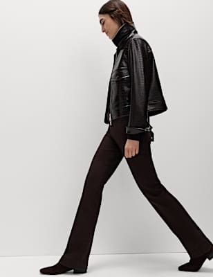 High Waisted Crease Front Slim Flare Jeans