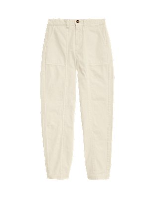 Pure Cotton High Waisted Slim Fit Trousers