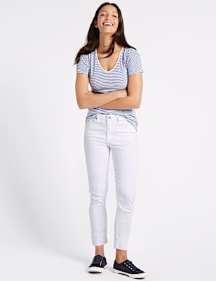 Ripped Mid Rise Relaxed Slim Jeans