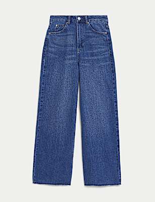 High Waisted Wide Leg Ankle Grazer Jeans