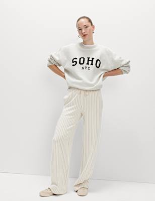 Modal Blend Striped Wide Leg Joggers