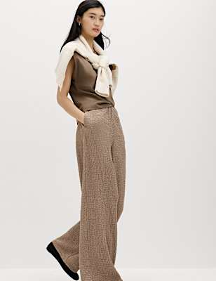 Textured Pull On Wide Leg Trousers