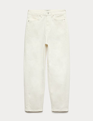 High Waisted Carrot Leg Ankle Grazer Jeans