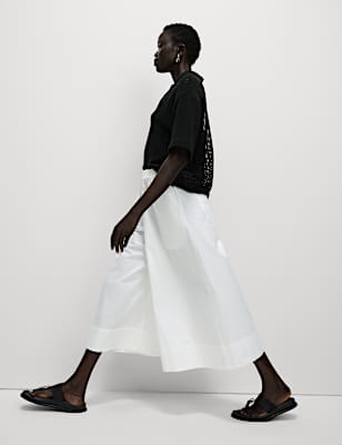 Pure Cotton Palazzo Cropped Trousers