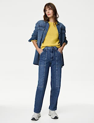 Mid Rise Cargo Ankle Grazer Jeans