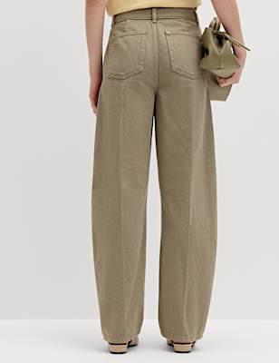 Pure Cotton Crease Front Barrel Leg Trousers
