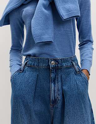 High Waisted Paperbag Pleated Relaxed Jeans