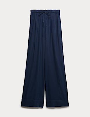 Linen Rich Drawstring Wide Leg Trousers