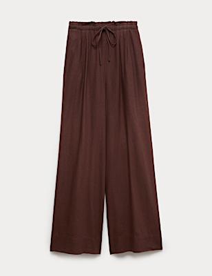 Linen Rich Drawstring Wide Leg Trousers