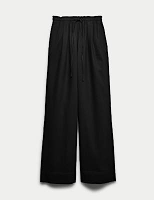 Linen Rich Drawstring Wide Leg Trousers