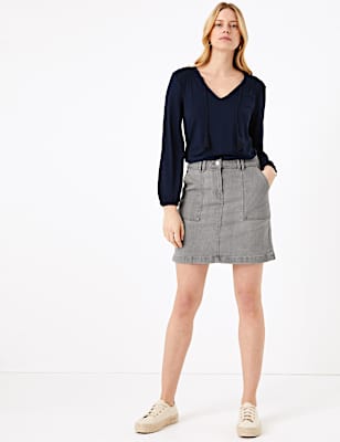 Denim Utility Mini A-Line Skirt
