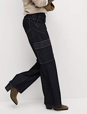 High Waisted Wide Leg Cargo Jeans