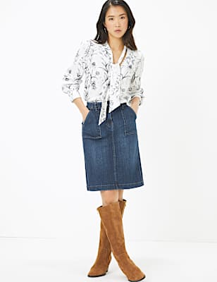 Denim Utility Midi Skirt