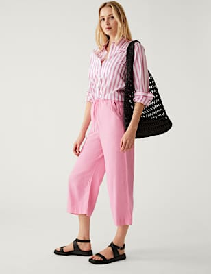 Linen Rich Wide Cropped Leg Trousers